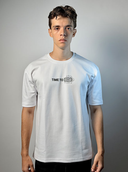 TIME TO SHIFT WHITE  T-SHIRT